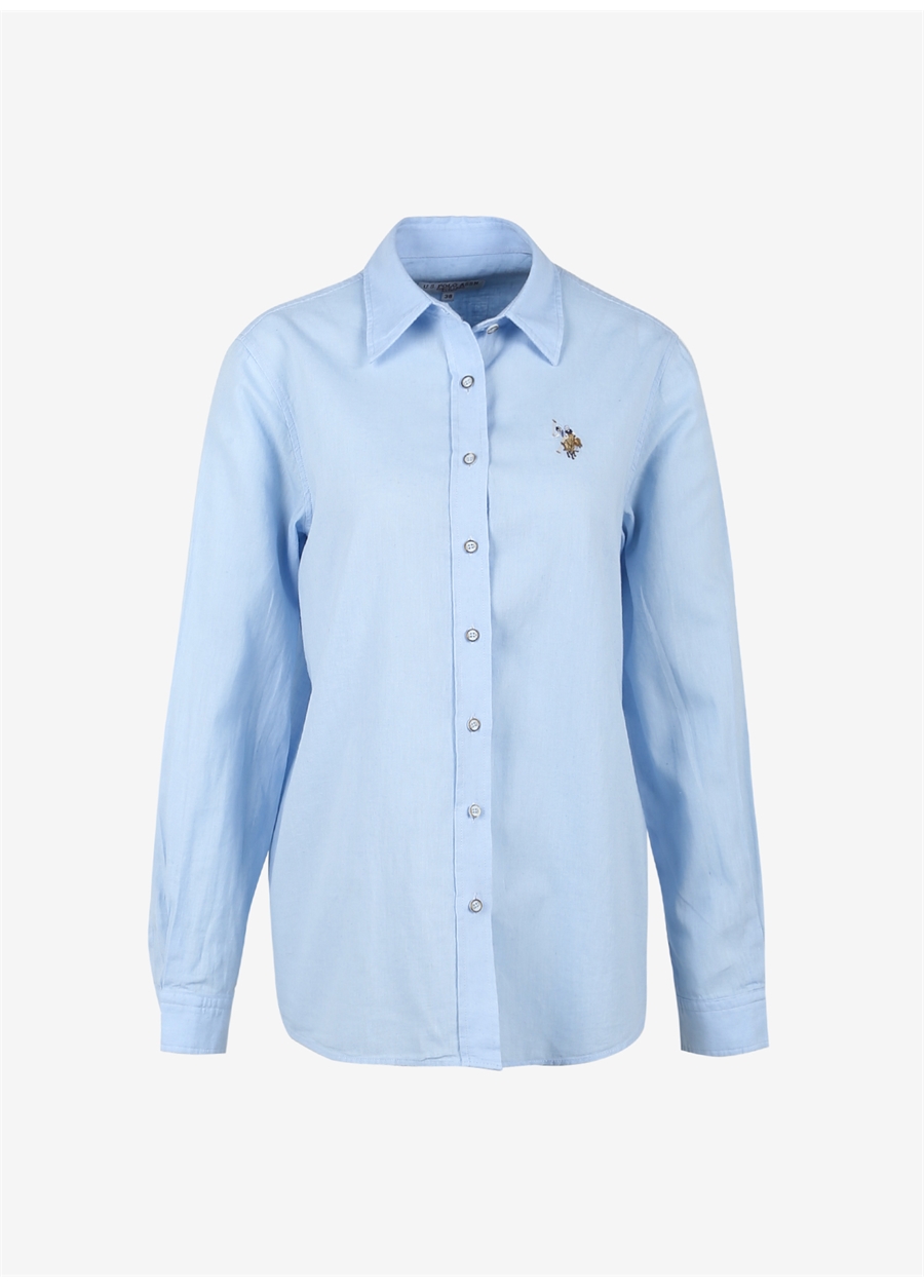 U.S. Polo Assn. Regular Fit Gömlek Yaka Düz Mavi Kadın Gömlek ELMY023Y