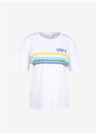 U.S. Polo Assn. Bisiklet Yaka Baskılı Beyaz Kadın T-Shirt GADALA_0