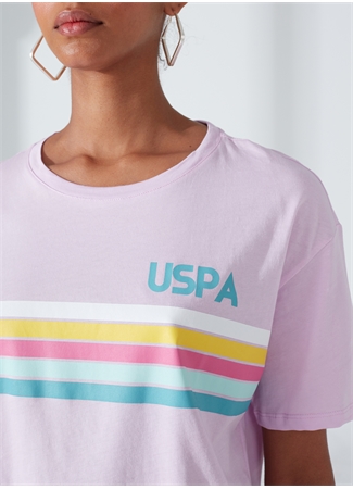 U.S. Polo Assn. Bisiklet Yaka Baskılı Pembe Kadın T-Shirt GADALA_6