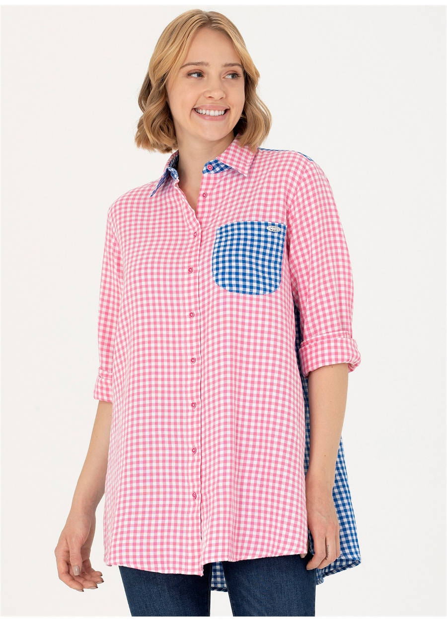 U.S. Polo Assn. Comfort Fit Gömlek Yaka Pötikare Pembe Kadın Gömlek LARCES