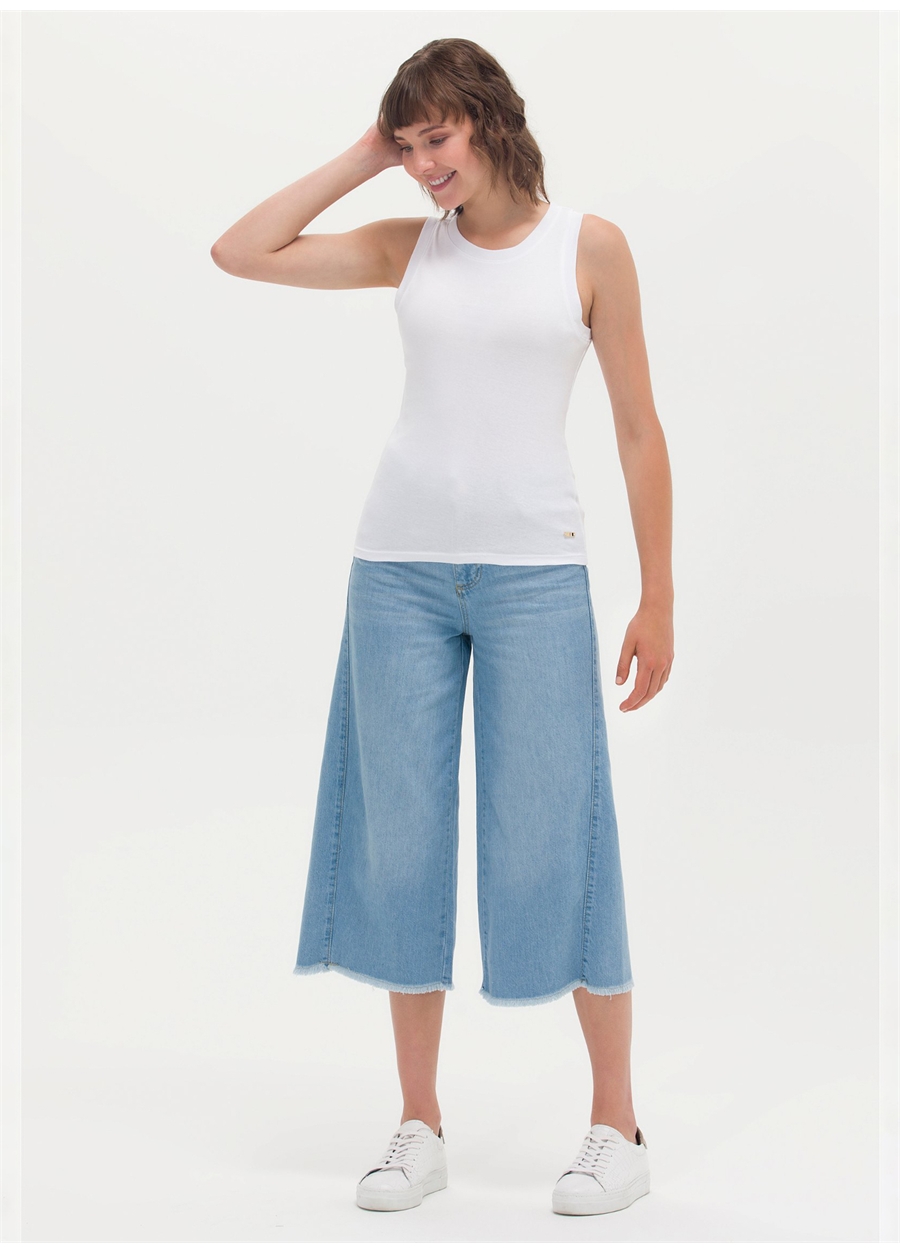 U.S. Polo Assn. Normal Bel Boru Paça Standart Mavi Kadın Denim Pantolon LOOSE23Y-A