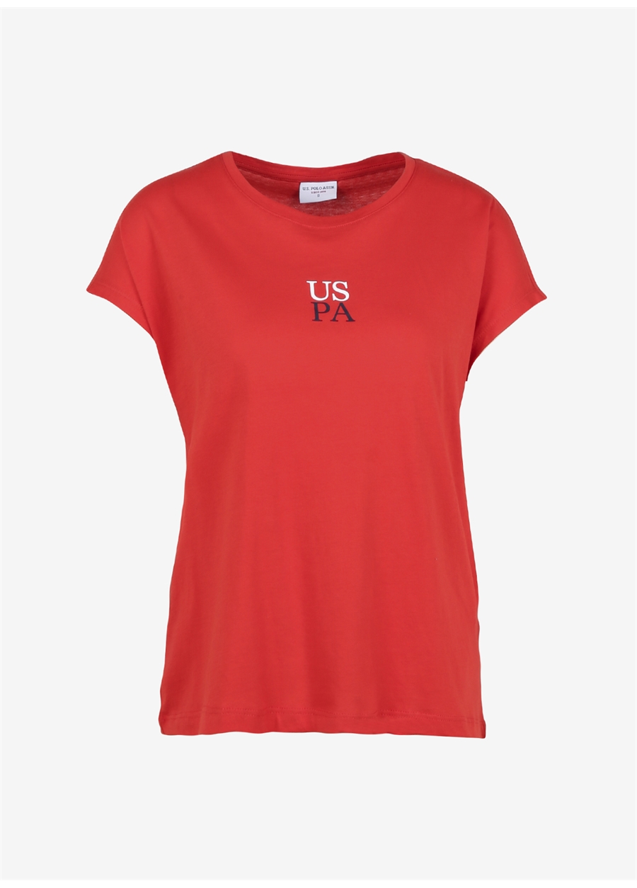 U.S. Polo Assn. Bisiklet Yaka Düz Kırmızı Kadın T-Shirt METSE