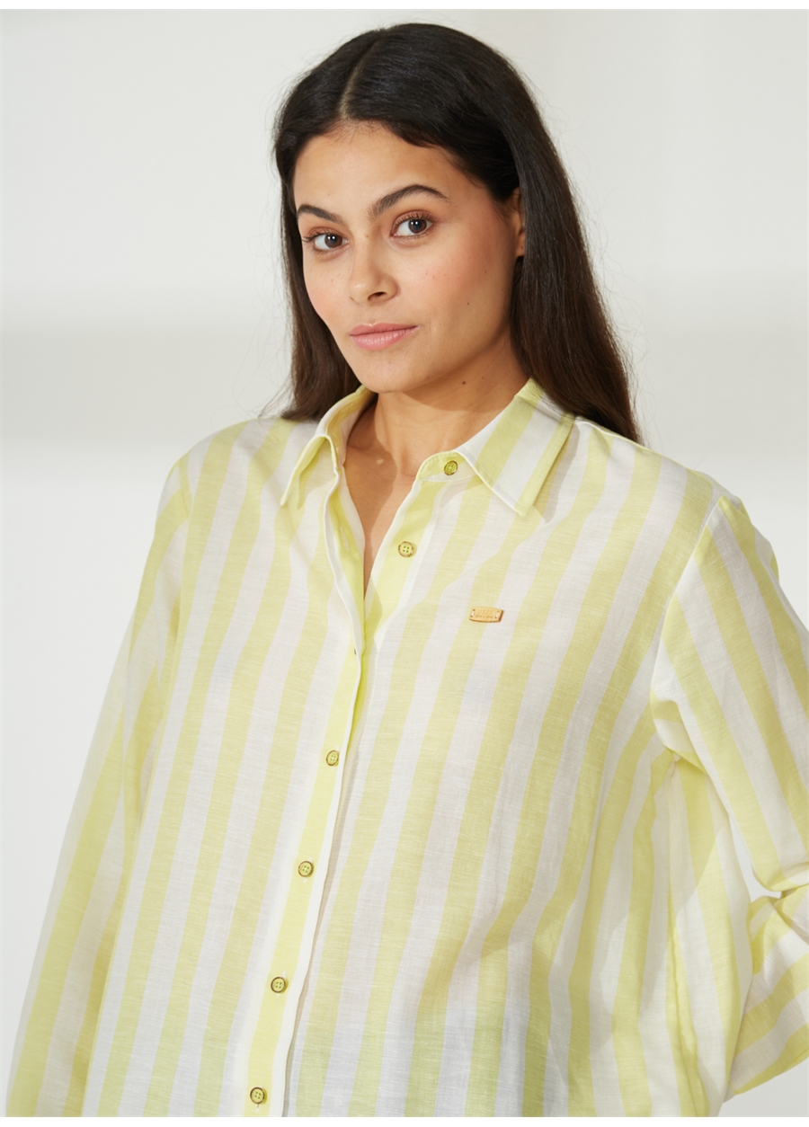 U.S. Polo Assn. Comfort Fit Gömlek Yaka Çizgili Yeşil Kadın Gömlek LORIN023Y-T