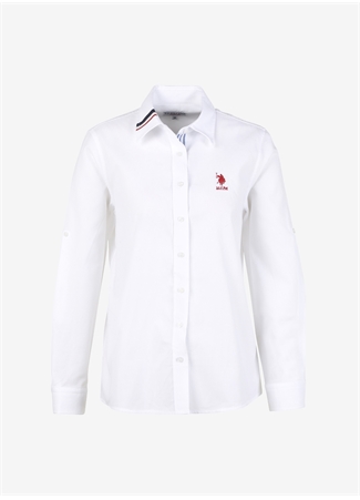 U.S. Polo Assn. Slim Fit Gömlek Yaka Düz Beyaz Kadın Gömlek NIVURA_0