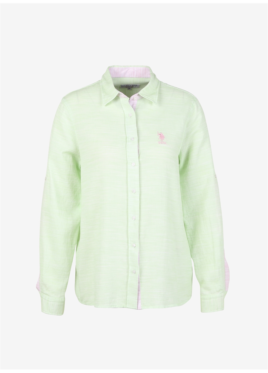 U.S. Polo Assn. Regular Fit Gömlek Yaka Düz Yeşil Kadın Gömlek PUNAN
