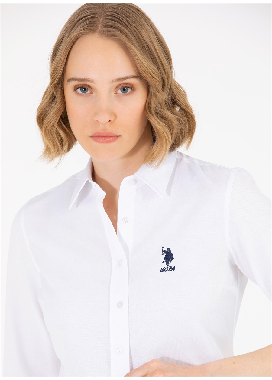 U.S. Polo Assn. Slim Fit Gömlek Yaka Düz Beyaz Kadın Gömlek WOX23Y_1