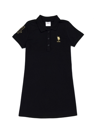 U.S. Polo Assn. Düz Siyah Kız Çocuk Polo T-Shirt MTSKIDS_0