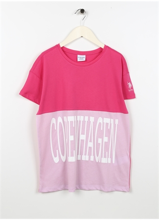 U.S. Polo Assn. Desenli Pembe Kız Çocuk T-Shirt PAKER_0