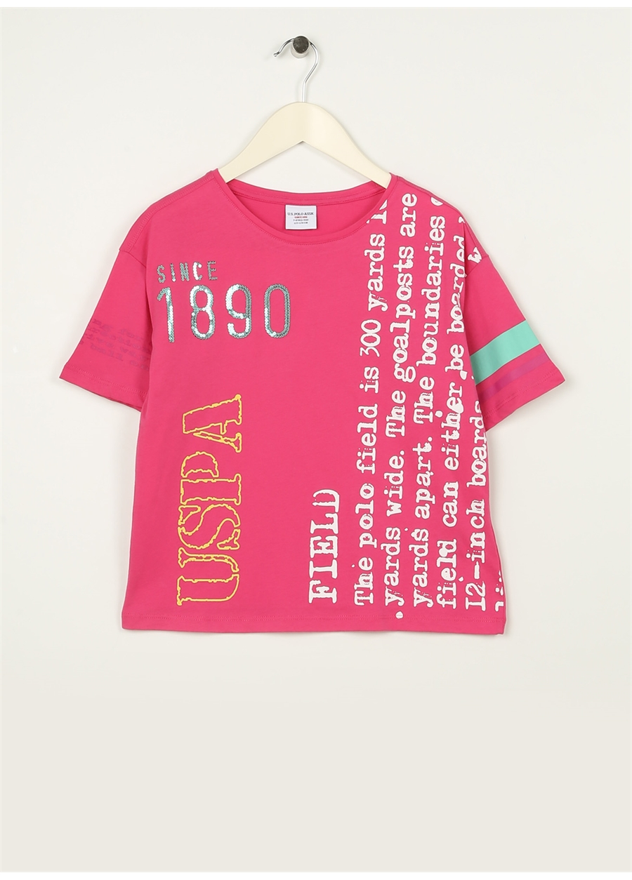 U.S. Polo Assn. Baskılı Pembe Kız Çocuk T-Shirt PURLEN
