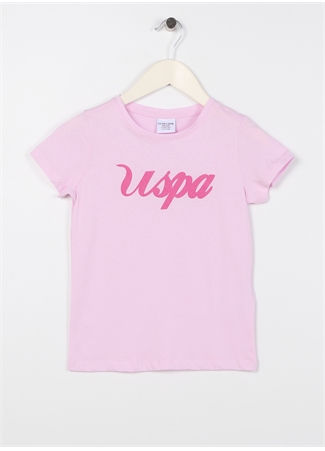 U.S. Polo Assn. Pembe Kız Çocuk Bisiklet Yaka Kısa Kollu Baskılı T-Shirt RAIN-IY23