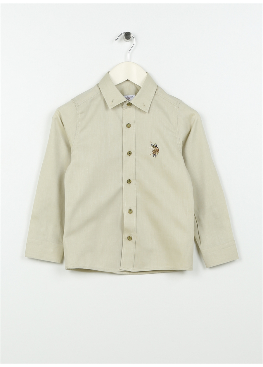 U.S. Polo Assn. Düz Koyu Haki Erkek Çocuk Gömlek CEDCOLORKIDS023Y