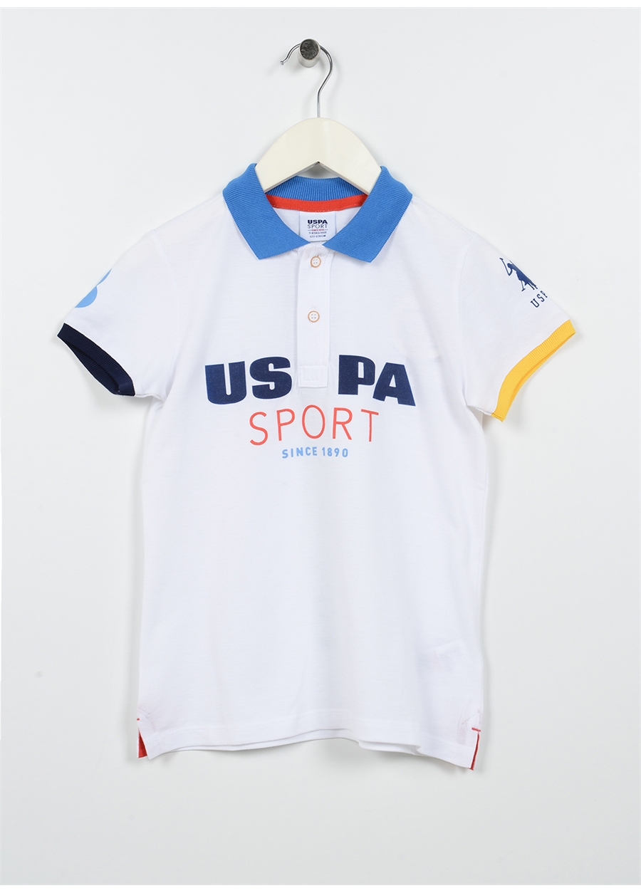 U.S. Polo Assn. Beyaz Erkek Çocuk Polo Yaka Kısa Kollu Baskılı Polo T-Shirt T-TIZNIKKIDS