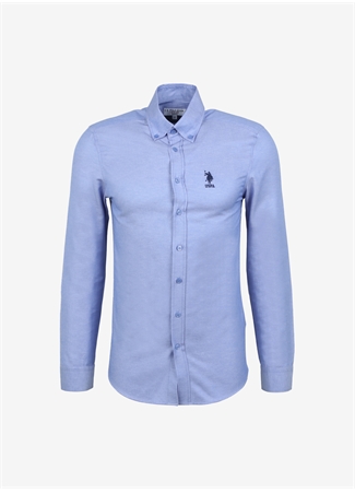 U.S. Polo Assn. Slim Fit Düğmeli Yaka Mavi Erkek Gömlek GOX023Y_0