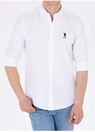 U.S. Polo Assn. Slim Fit Düğmeli Yaka Beyaz Erkek Gömlek GOX023Y_5