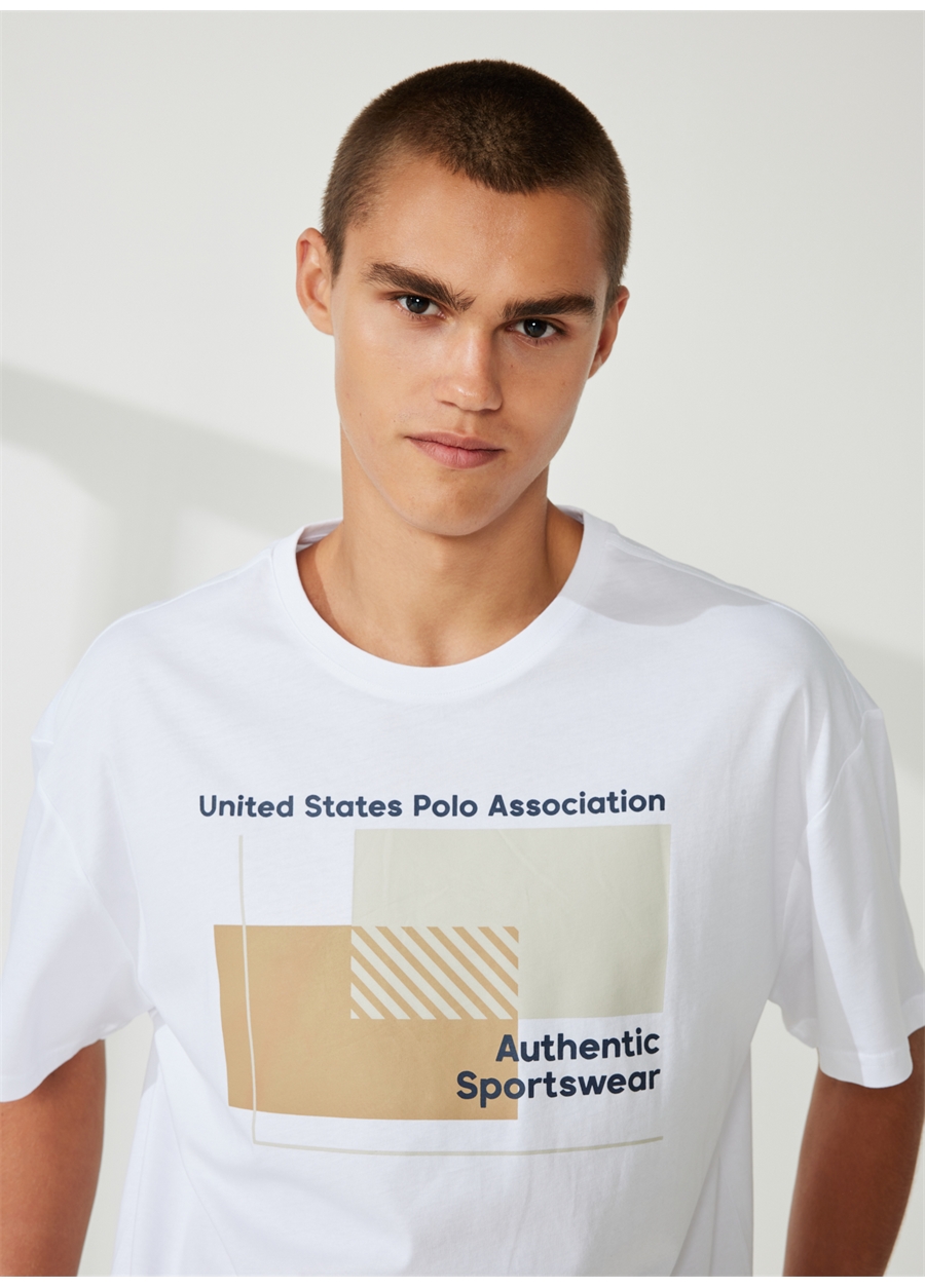 U.S. Polo Assn. Bisiklet Yaka Beyaz Erkek T-Shirt IRMIZ