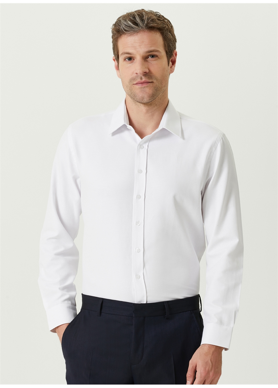 Network Slim Fit Klasik Yaka Beyaz Erkek Gömlek 1087379