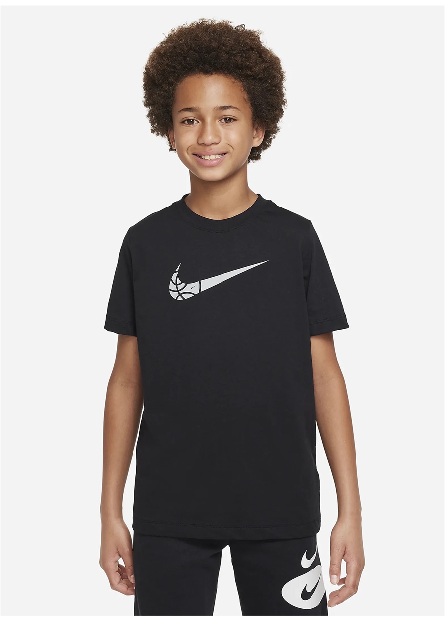 Nike Çocuk Siyah - Gri - Gümüş Bisiklet Yaka T-Shirt DR8794-010 B NSW TEE CORE BBALL HBR