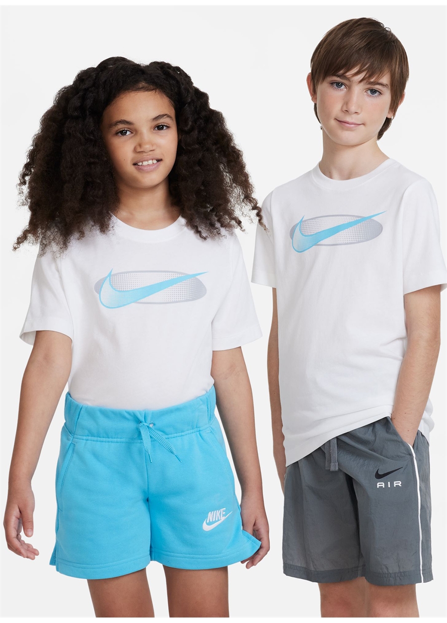 Nike Çocuk Beyaz Bisiklet Yaka T-Shirt DX9523-100 U NSW TEE CORE BRANDMARK