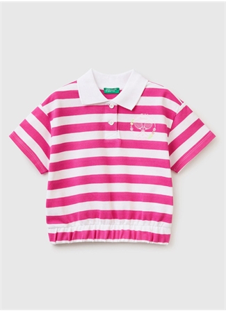 Benetton Pembe Kız Çocuk Polo Yaka Kısa Kollu Çizgili Polo T-Shirt 38PMC300U