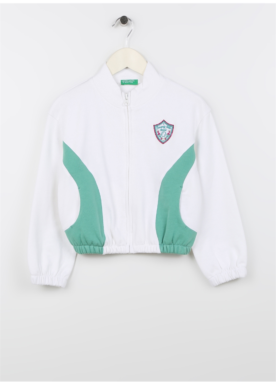 Benetton Beyaz Kız Çocuk Bisiklet Yaka Uzun Kollu Düz Sweatshirt 39W3C501Z