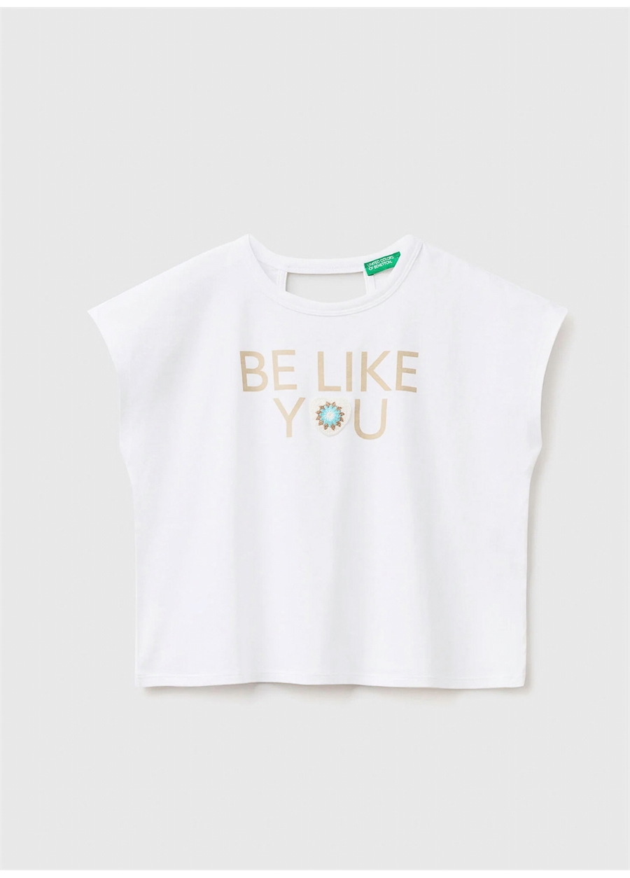 Benetton Beyaz Kız Çocuk Bisiklet Yaka Kolsuz Baskılı T-Shirt 3096C10BW