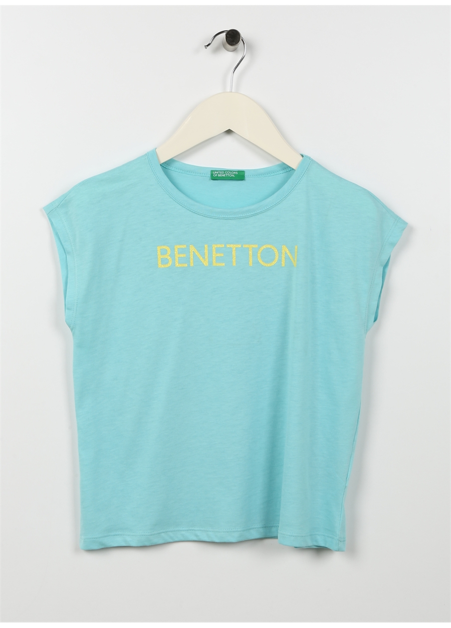 Benetton Yeşil Kız Çocuk Bisiklet Yaka Kısa Kollu Baskılı T-Shirt 3I1XC10C0