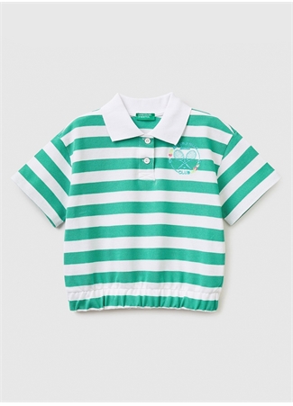 Benetton Yeşil Kız Çocuk Polo Yaka Kısa Kollu Çizgili Polo T-Shirt 38PMC300U