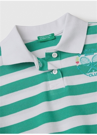 Benetton Yeşil Kız Çocuk Polo Yaka Kısa Kollu Çizgili Polo T-Shirt 38PMC300U_1