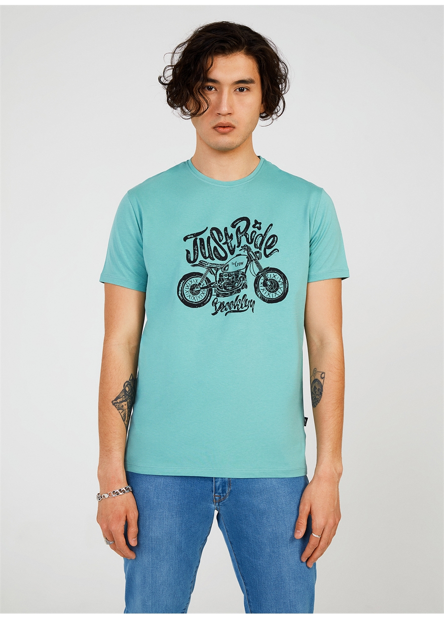 The Crow Bisiklet Yaka Baskılı Mint Erkek T-Shirt TC7121