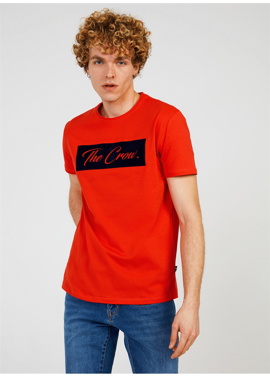 The Crow Bisiklet Yaka Baskılı Kırmızı Erkek T-Shirt TC7128