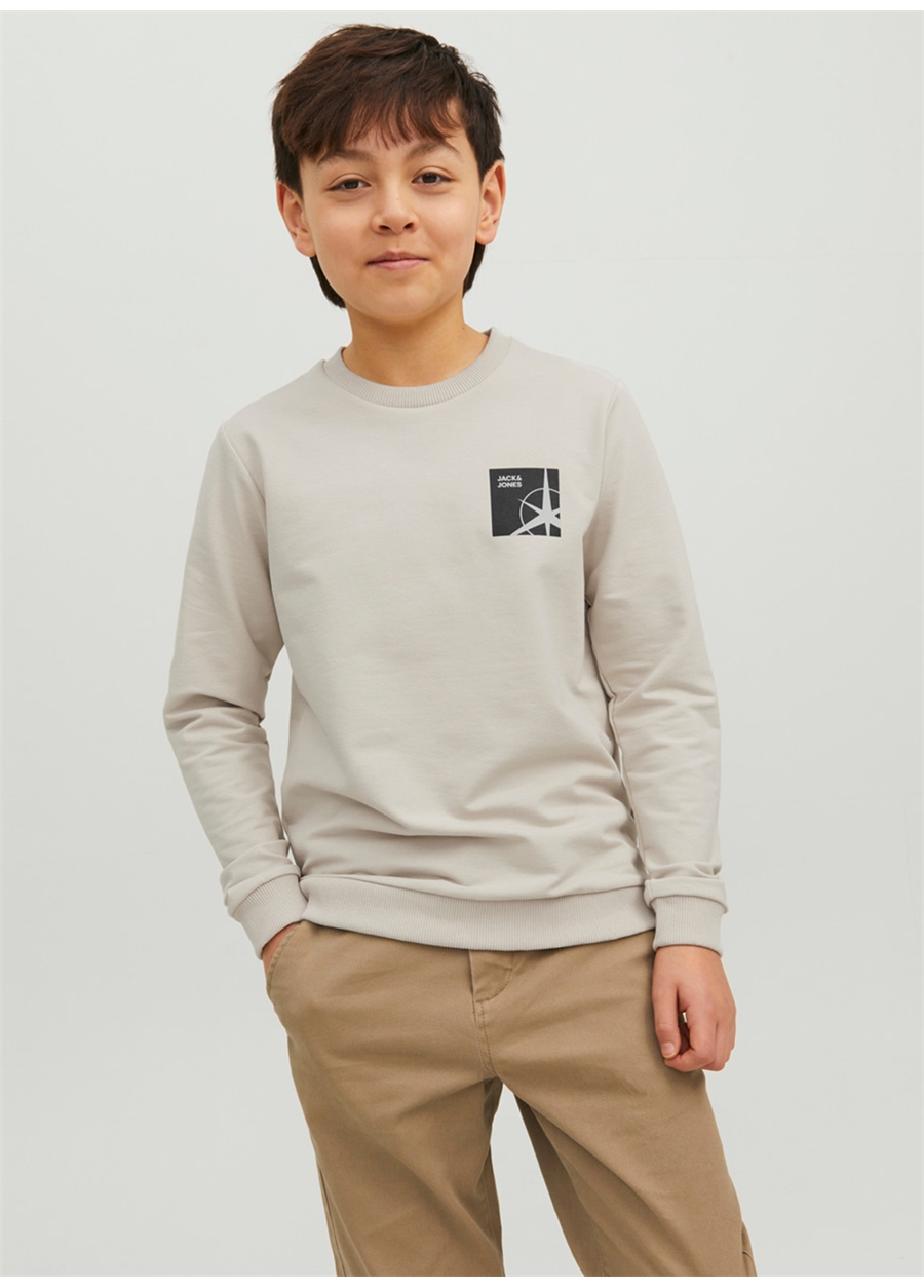 Jack & Jones Krem Erkek Çocuk Bisiklet Yaka Uzun Kollu Desenli Sweatshirt 12230838