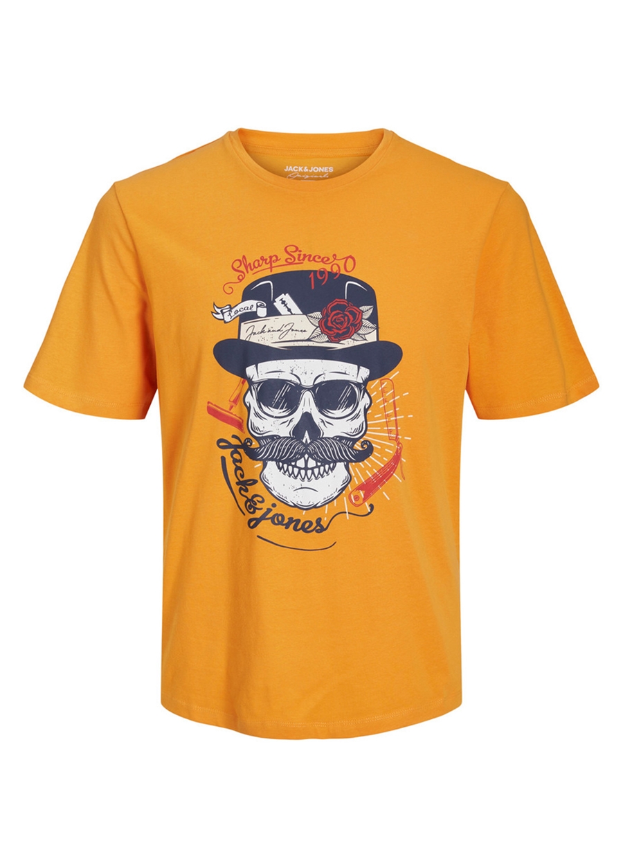 Jack & Jones Turuncu Erkek Çocuk Bisiklet Yaka Yarım Kollu Desenli T-Shirt 12230630