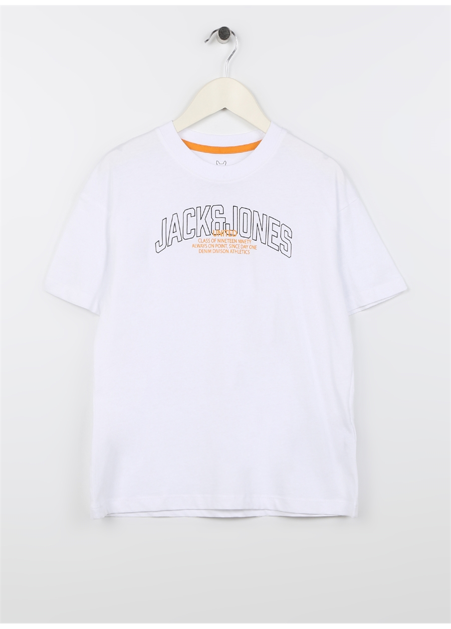 Jack & Jones Beyaz Erkek Çocuk Bisiklet Yaka Yarım Kollu Desenli T-Shirt 12230836