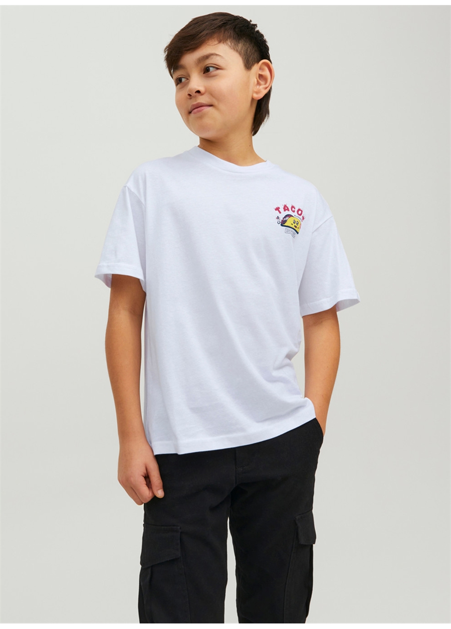 Jack & Jones Desenli Beyaz Erkek Çocuk T-Shirt 12237939