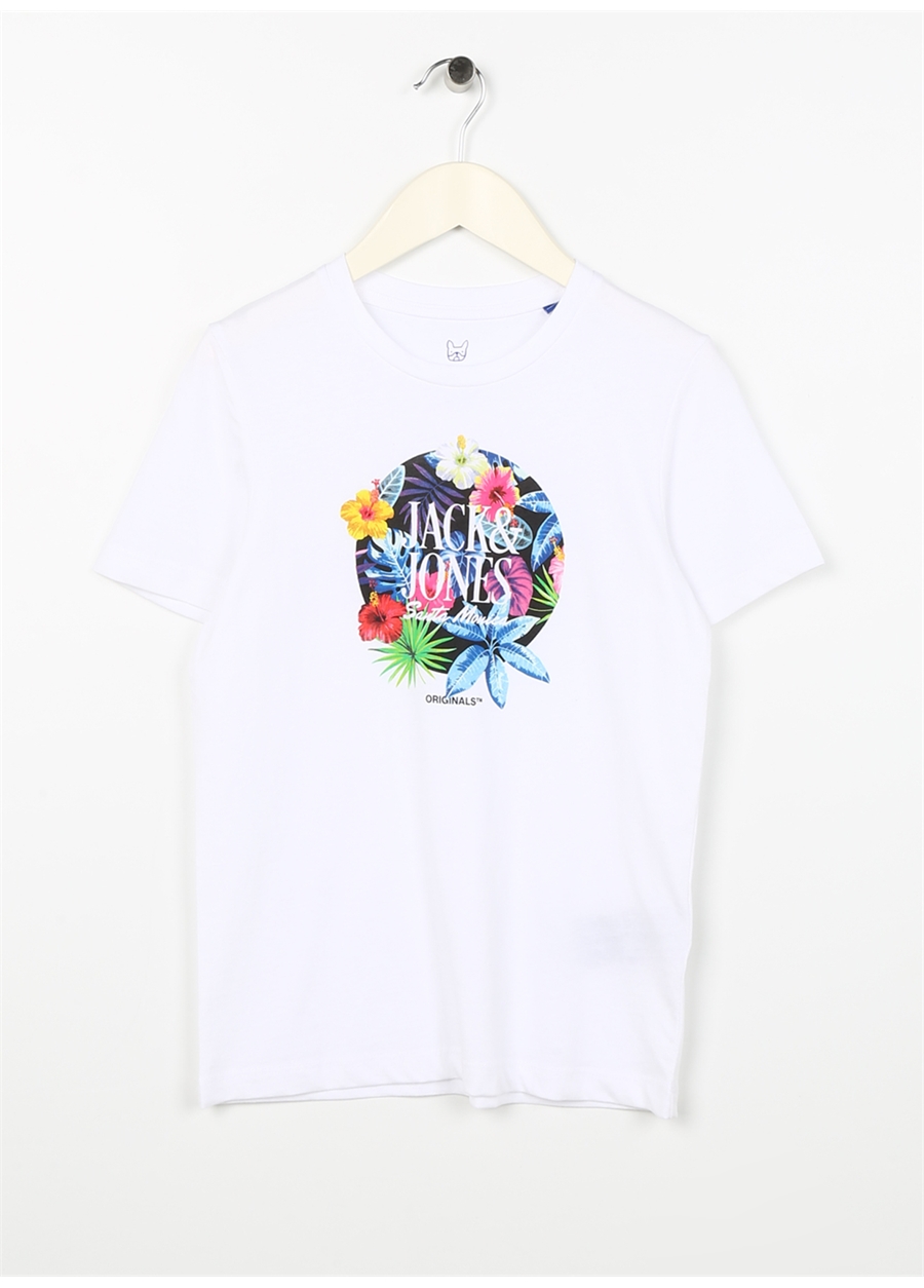 Jack & Jones Kırık Beyaz Erkek Çocuk Bisiklet Yaka Desenli T-Shirt 12240210