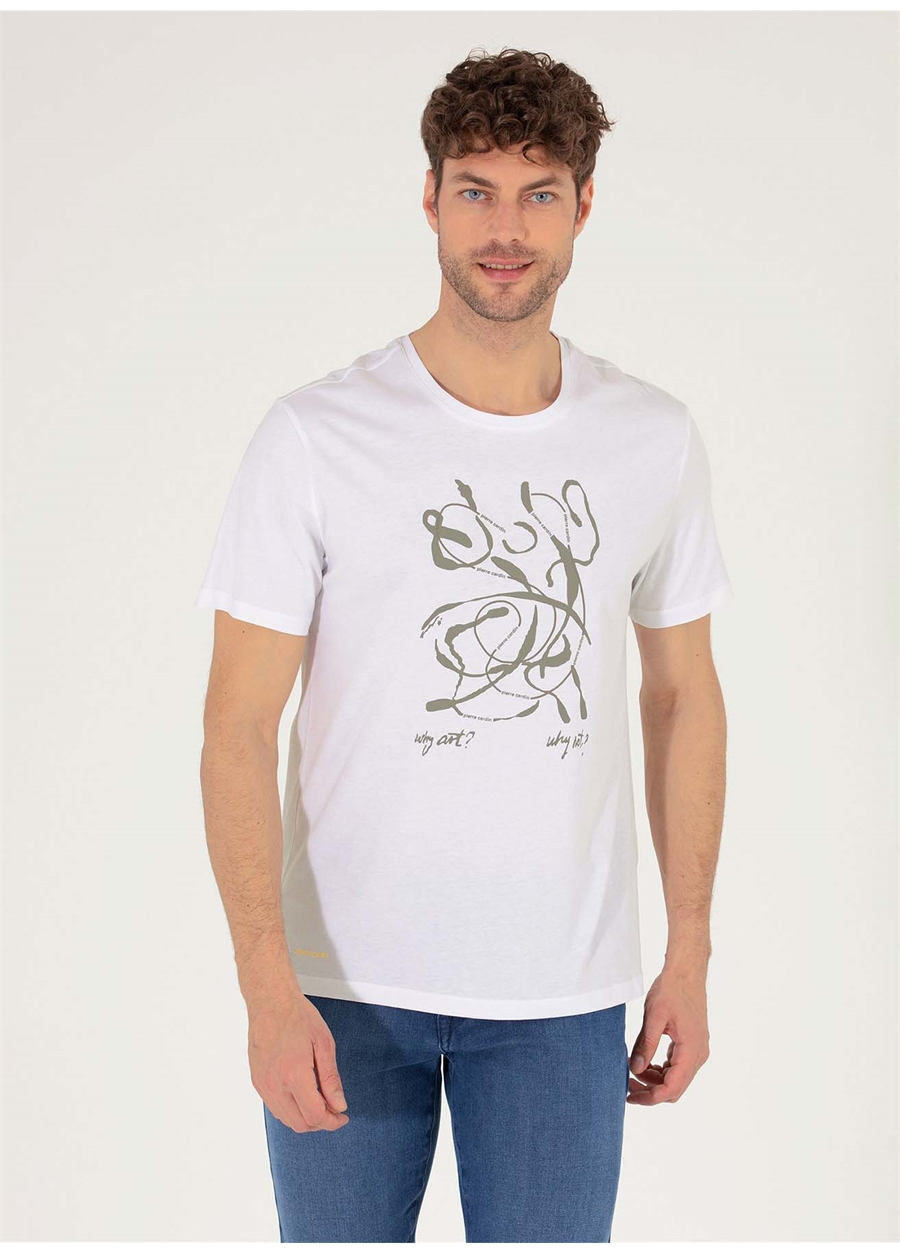 Pierre Cardin Bisiklet Yaka Baskılı Beyaz Erkek T-Shirt ART