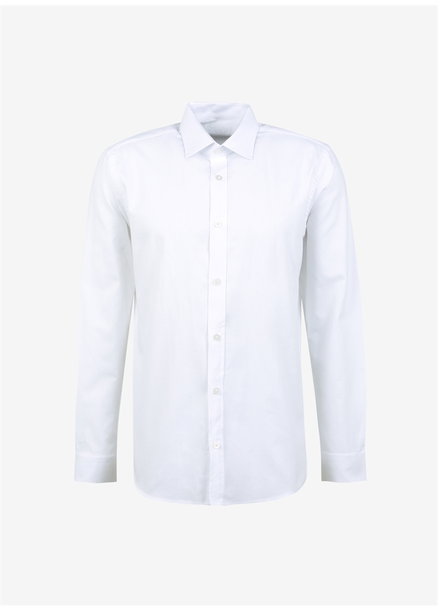 Süvari Düğmeli Yaka Düz Beyaz Erkek Gömlek GM1008400234
