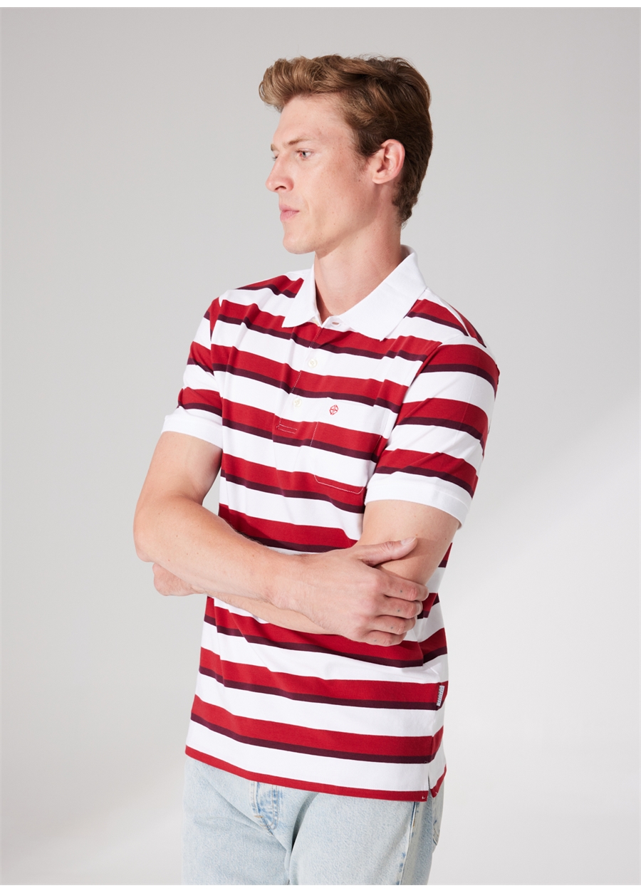 Privé Polo Yaka Beyaz - Kırmızı Erkek T-Shirt 4BX482320008