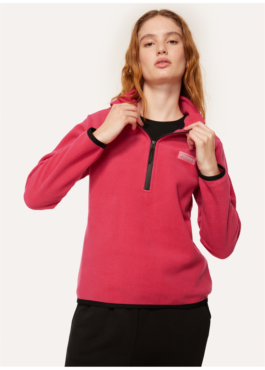 Discovery Expedition Pembe Kadın Fermuarlı Düz Polar Sweatshırt D3WL-SWT26_1