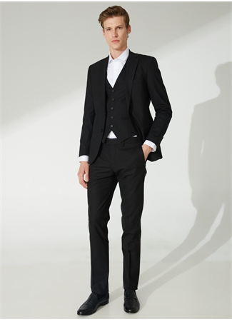 Beymen Business Normal Bel Slim Fit Siyah Erkek Yelekli Takım 4B3110000001_0