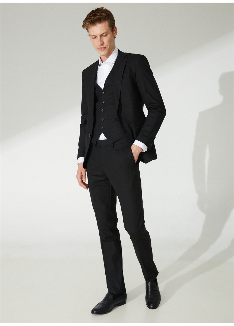 Beymen Business Normal Bel Slim Fit Siyah Erkek Yelekli Takım 4B3110000001_1