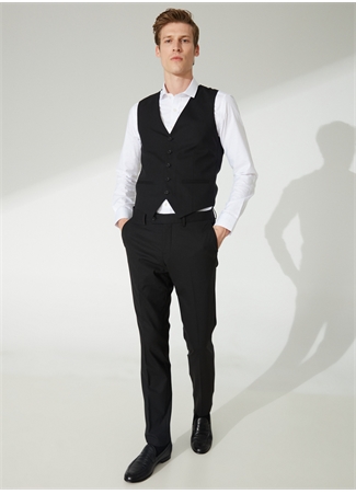 Beymen Business Normal Bel Slim Fit Siyah Erkek Yelekli Takım 4B3110000001_2