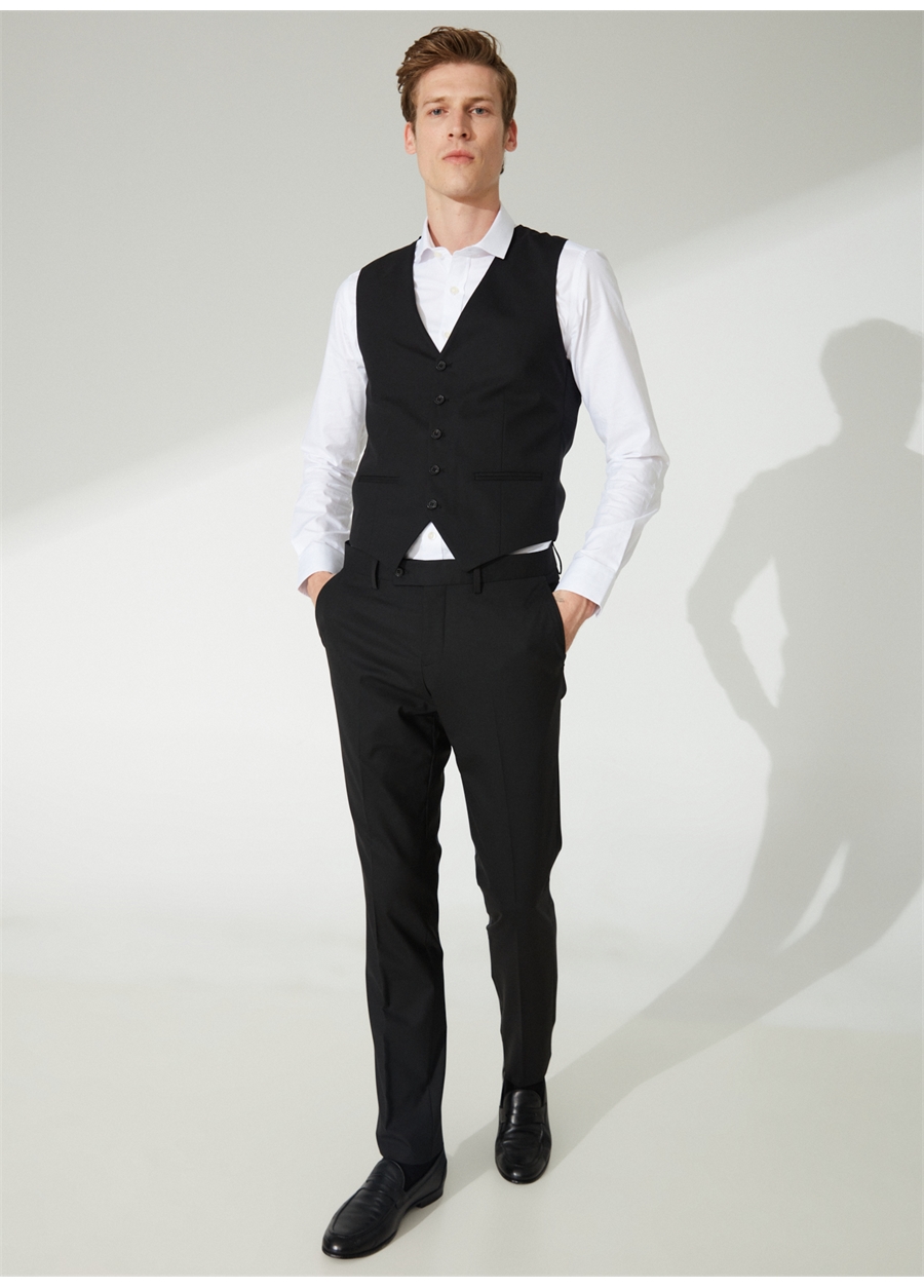 Beymen Business Normal Bel Slim Fit Siyah Erkek Yelekli Takım 4B3110000001_2