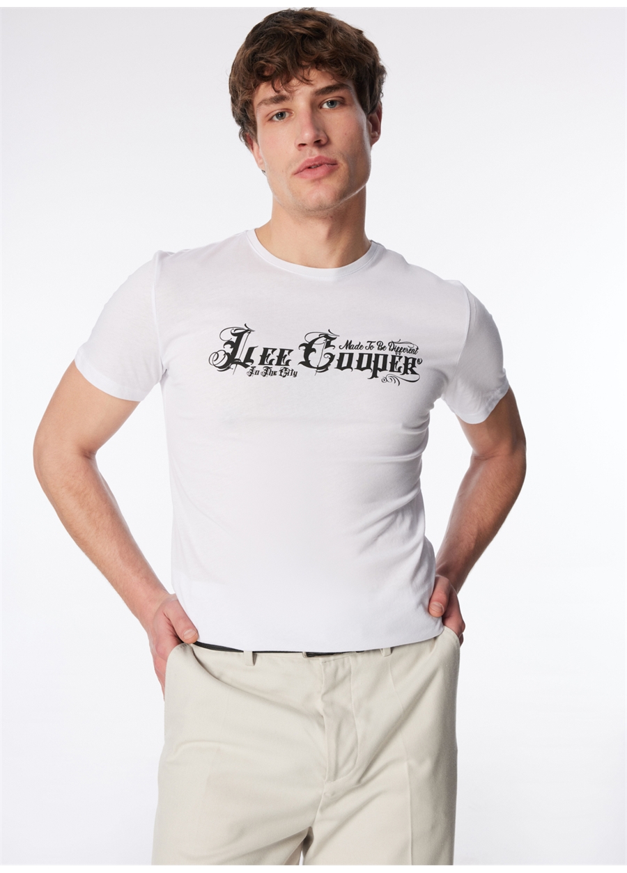 Lee Cooper Bisiklet Yaka Beyaz Erkek T-Shirt 232 LCM 242041 NERO BEYAZ