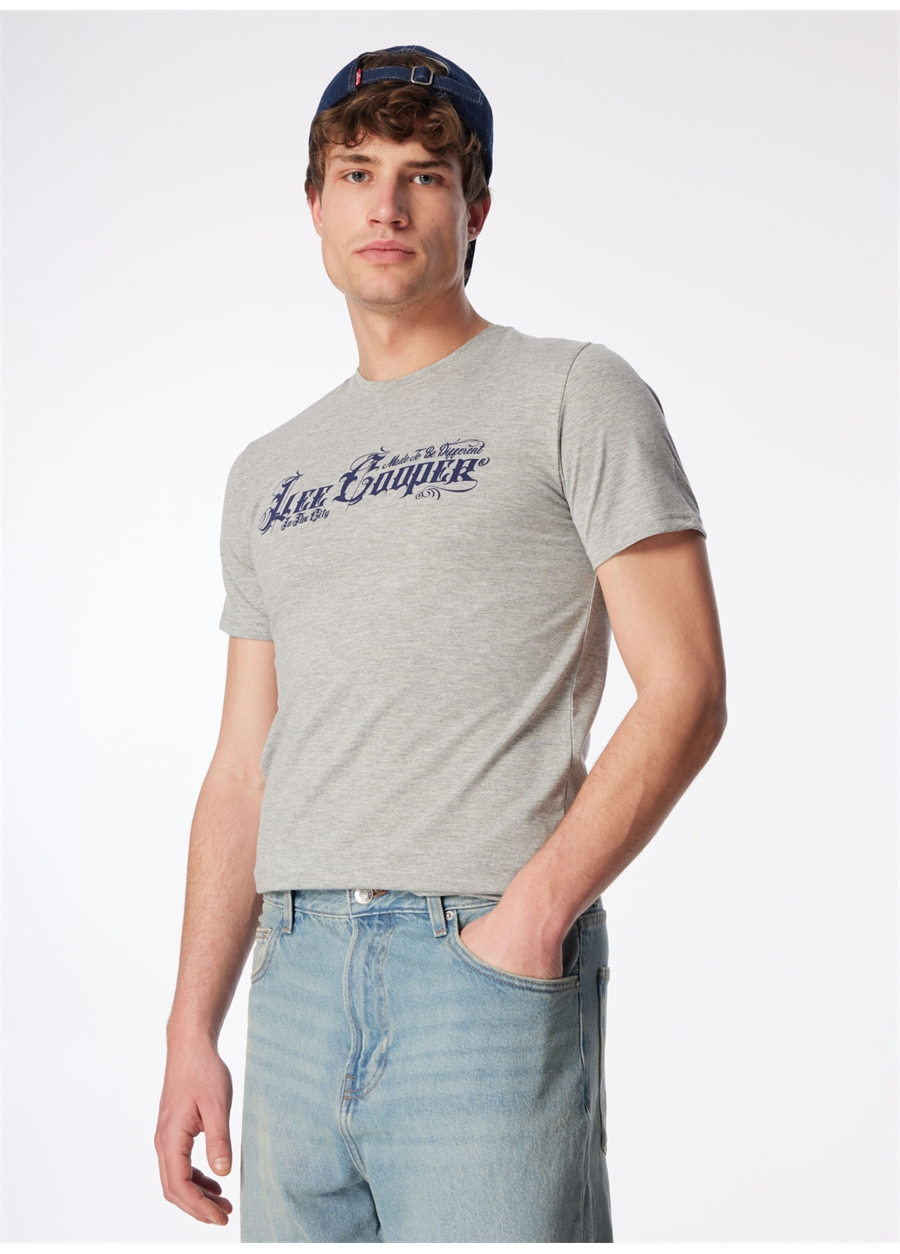 Lee Cooper Bisiklet Yaka Gri Melanj Erkek T-Shirt 232 LCM 242041 NERO GRİ MELANJ