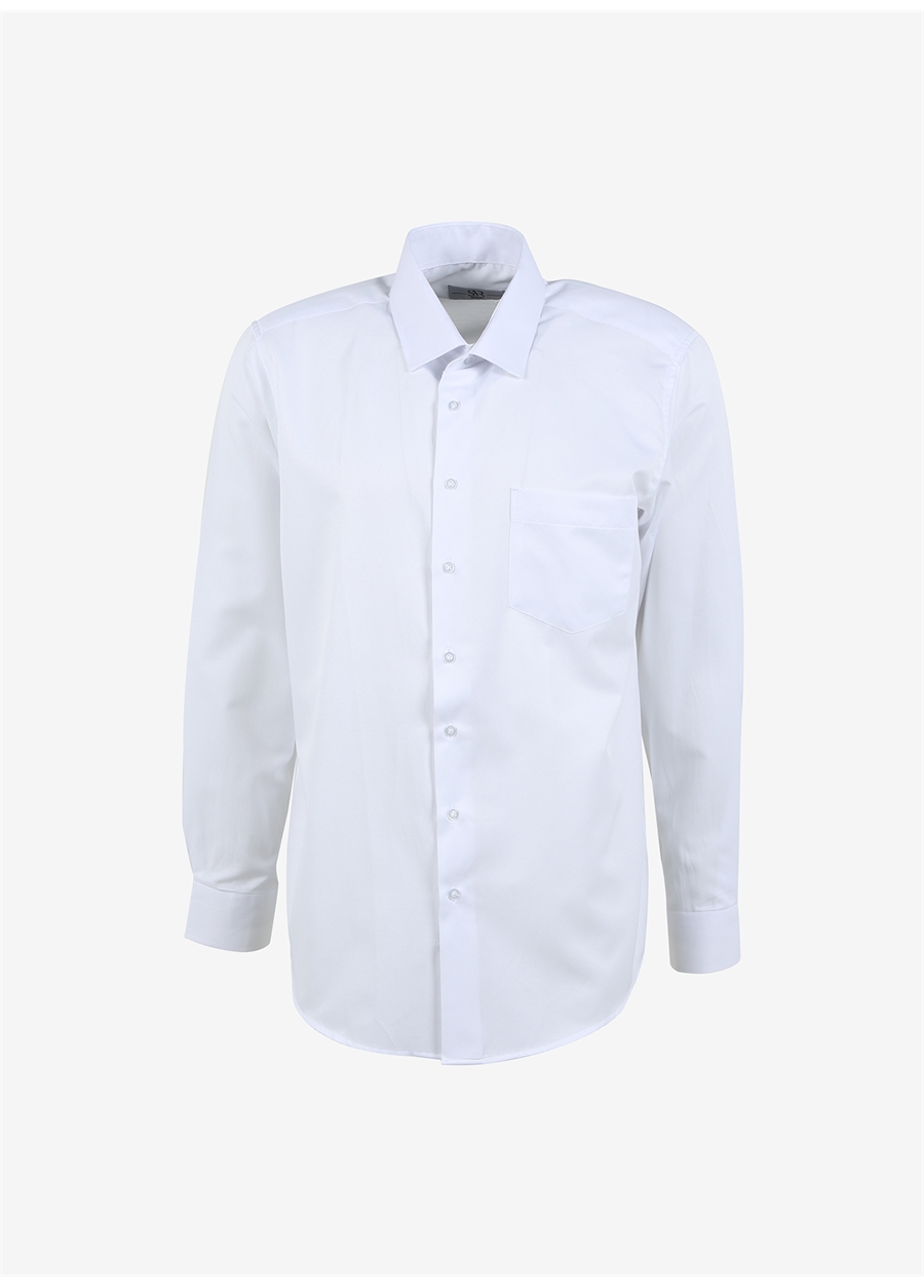Süvari Regular Fit Klasik Yaka Armürlü Beyaz Erkek Gömlek GM2025000255