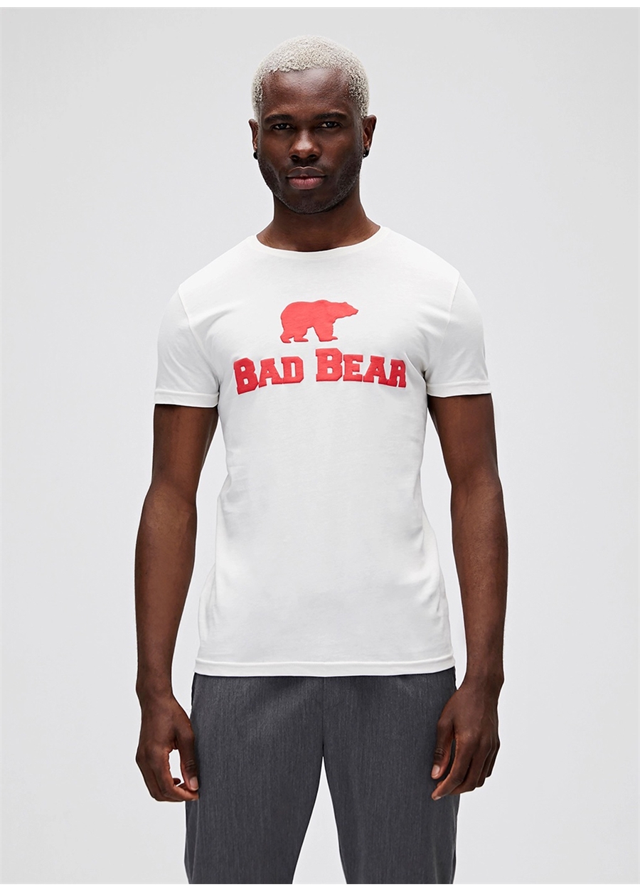 Bad Bear Baskılı Beyaz - Kırmızı Erkek T-Shirt 19.01.07.002_BAD BEAR TEE