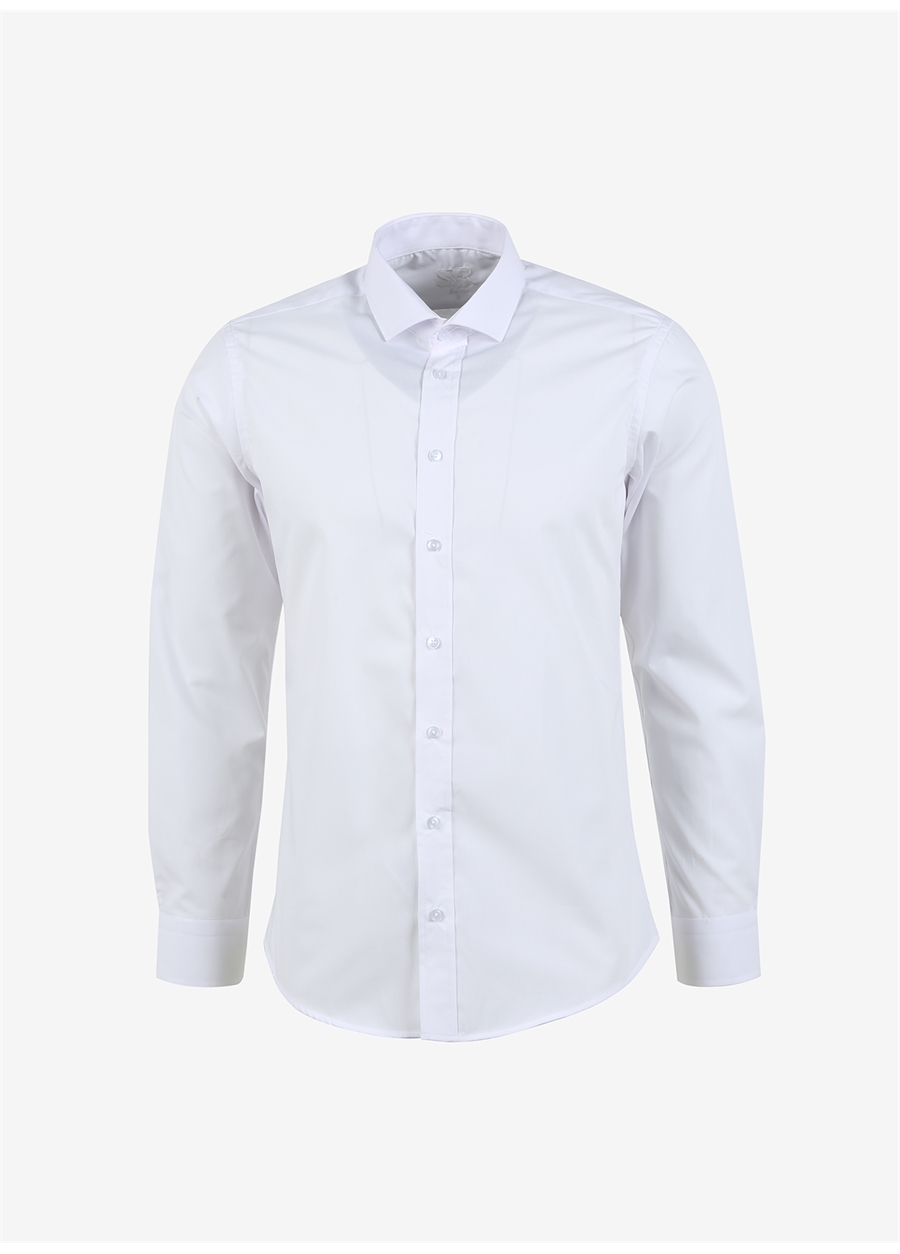 Süvari Slim Fit Klasik Yaka Düz Beyaz Erkek Gömlek GM1007100527