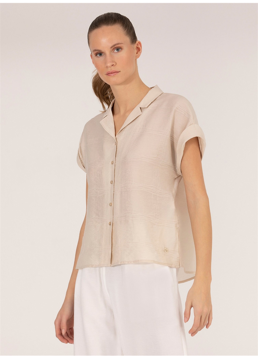 Pierre Cardin Comfort Fit Gömlek Yaka Düz Bej Kadın Gömlek AIDA