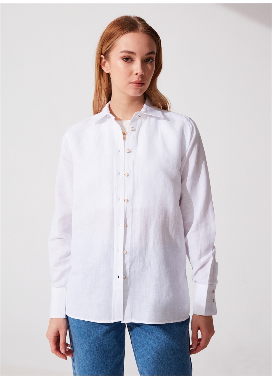 Pierre Cardin Comfort Fit Gömlek Yaka Düz Beyaz Kadın Gömlek KETO